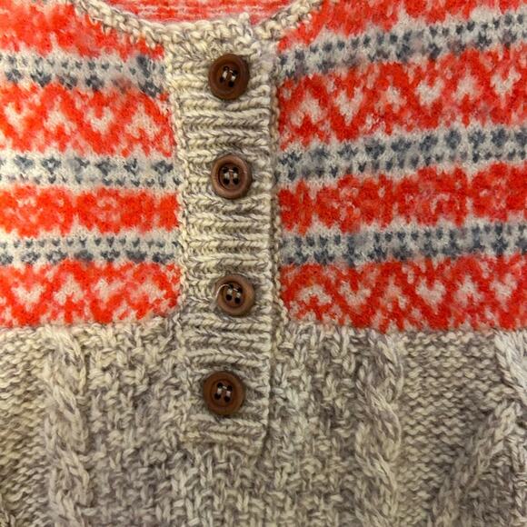 Free People fisherman knit cap sleeve babydoll fair isle wool sweater top. XS - Picture 4 of 6